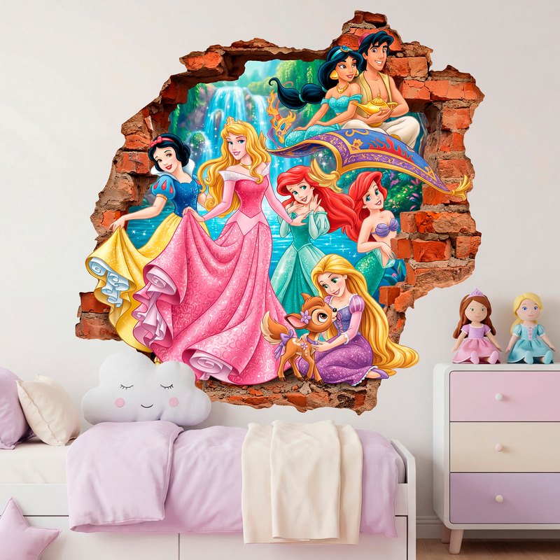 Stickers pour enfants: Trou de Mur Princesses Disney et Aladdin