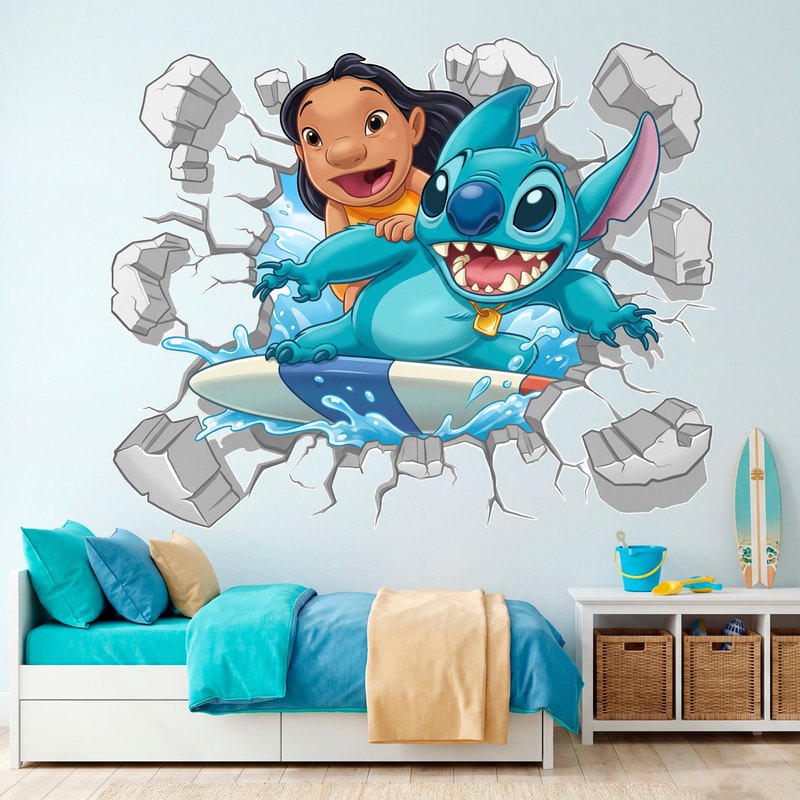 Stickers pour enfants: Trou de Mur Lilo & Stitch sur la vague