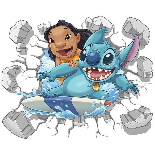 Stickers pour enfants: Trou de Mur Lilo & Stitch sur la vague