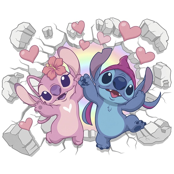 Stickers pour enfants: Trou de Mur Stitch et Angel Cœurs Arc-en-ciel