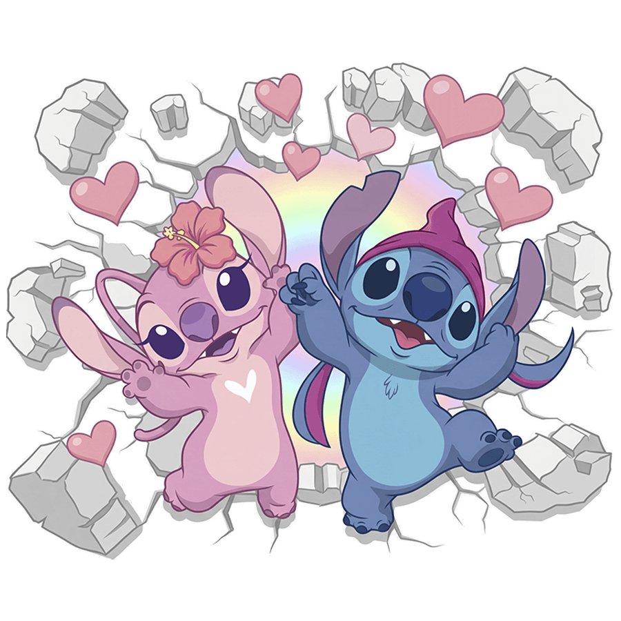 Stickers pour enfants: Trou de Mur Stitch et Angel Cœurs Arc-en-ciel