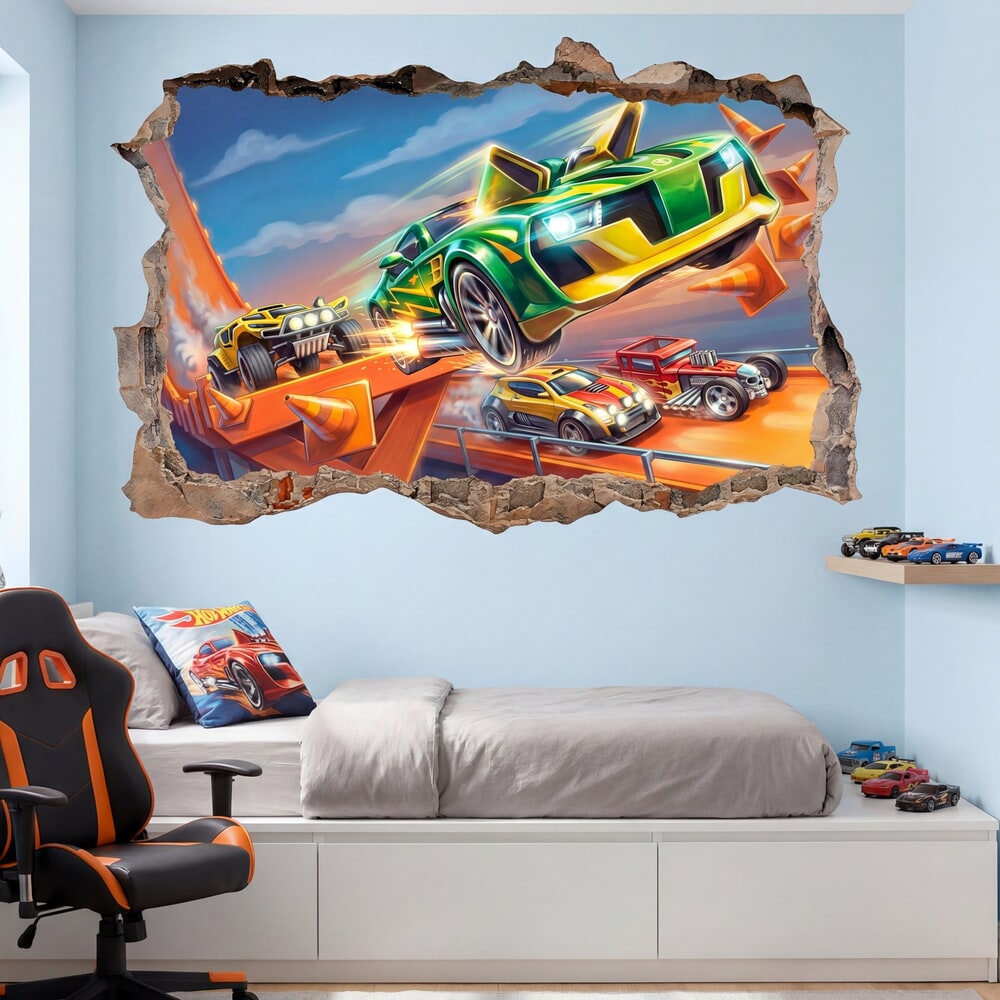 Stickers pour enfants: Brèche Murale Course sur Piste Extrême