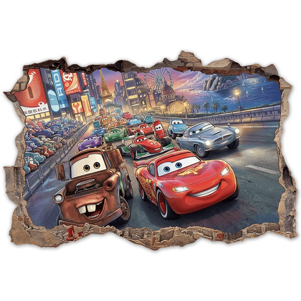 Stickers pour enfants: Brèche Murale Course de Voitures Pixar Cars