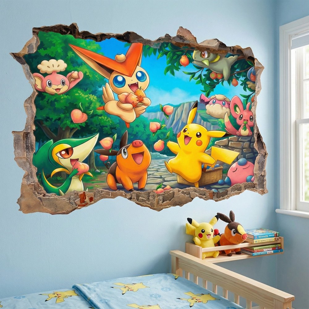 Stickers pour enfants: Brèche Murale Pikachu et Amis Pokémon