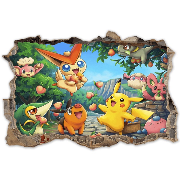 Stickers pour enfants: Brèche Murale Pikachu et Amis Pokémon
