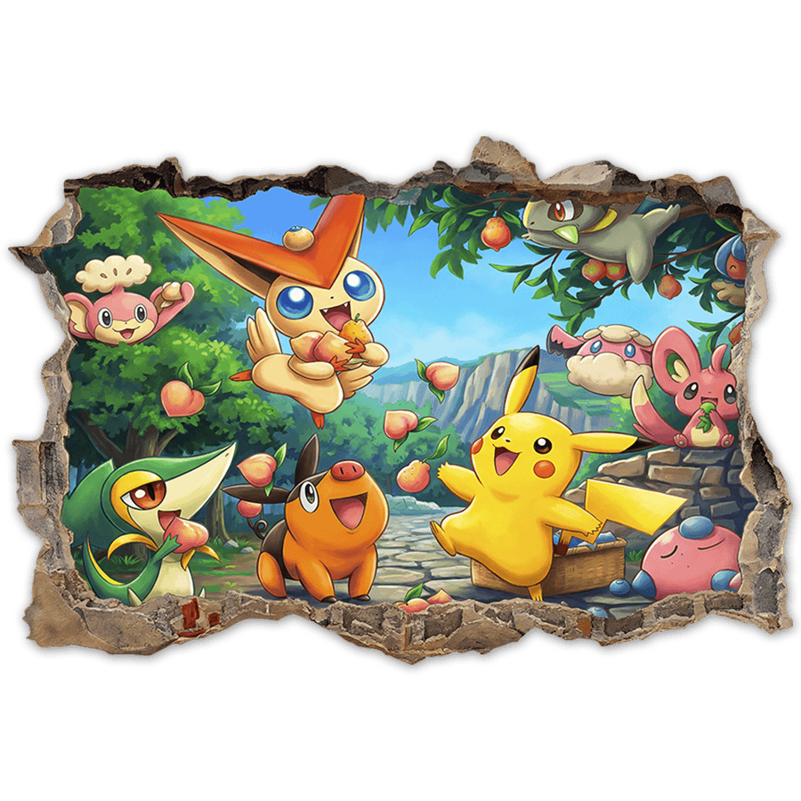 Stickers pour enfants: Brèche Murale Pikachu et Amis Pokémon