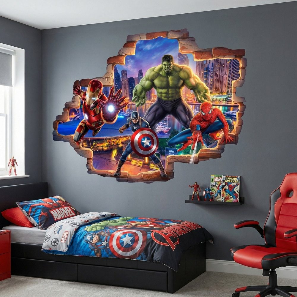 Stickers pour enfants: Brèche Murale Héros Marvel en Action