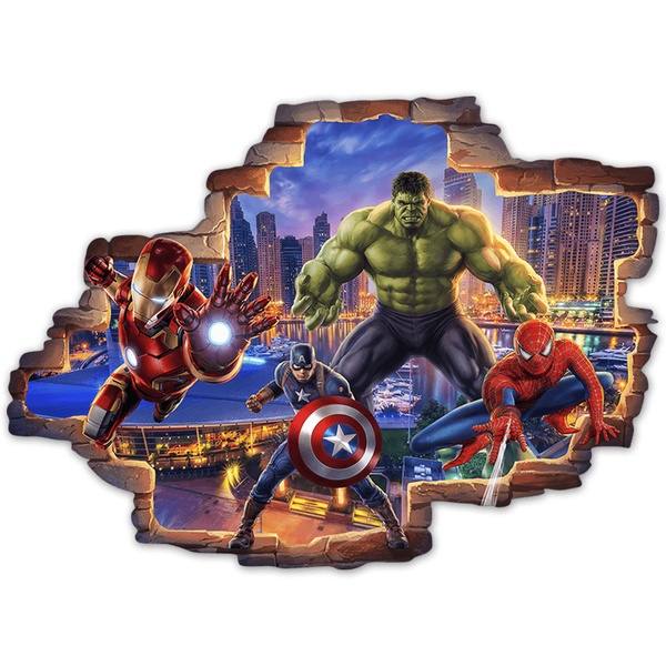 Stickers pour enfants: Brèche Murale Héros Marvel en Action