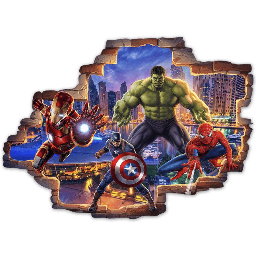 Stickers pour enfants: Brèche Murale Héros Marvel en Action