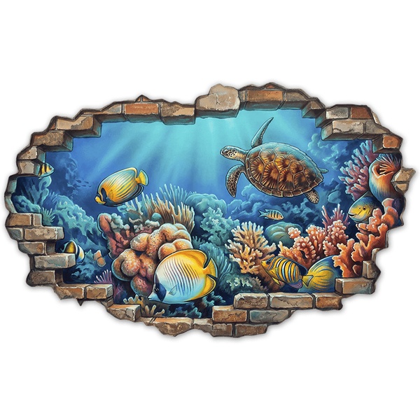 Stickers muraux: Brèche Murale Récif Marin avec Tortue