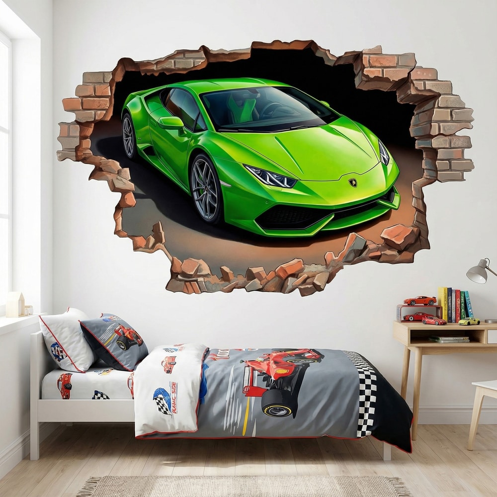 Stickers muraux: Brèche Murale Lamborghini Sport Verte