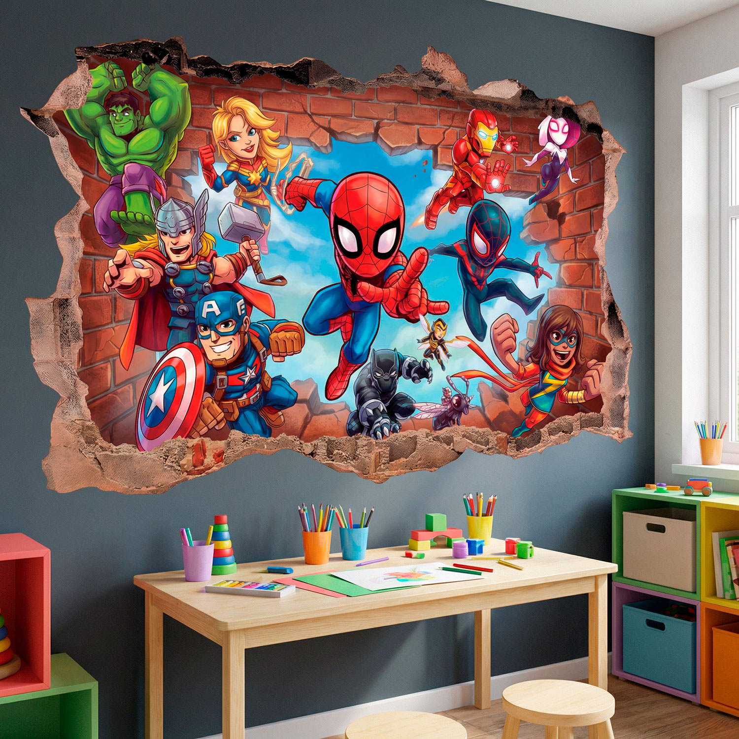 Stickers pour enfants: Br&egrave;che Murale Super H&eacute;ros Marvel
