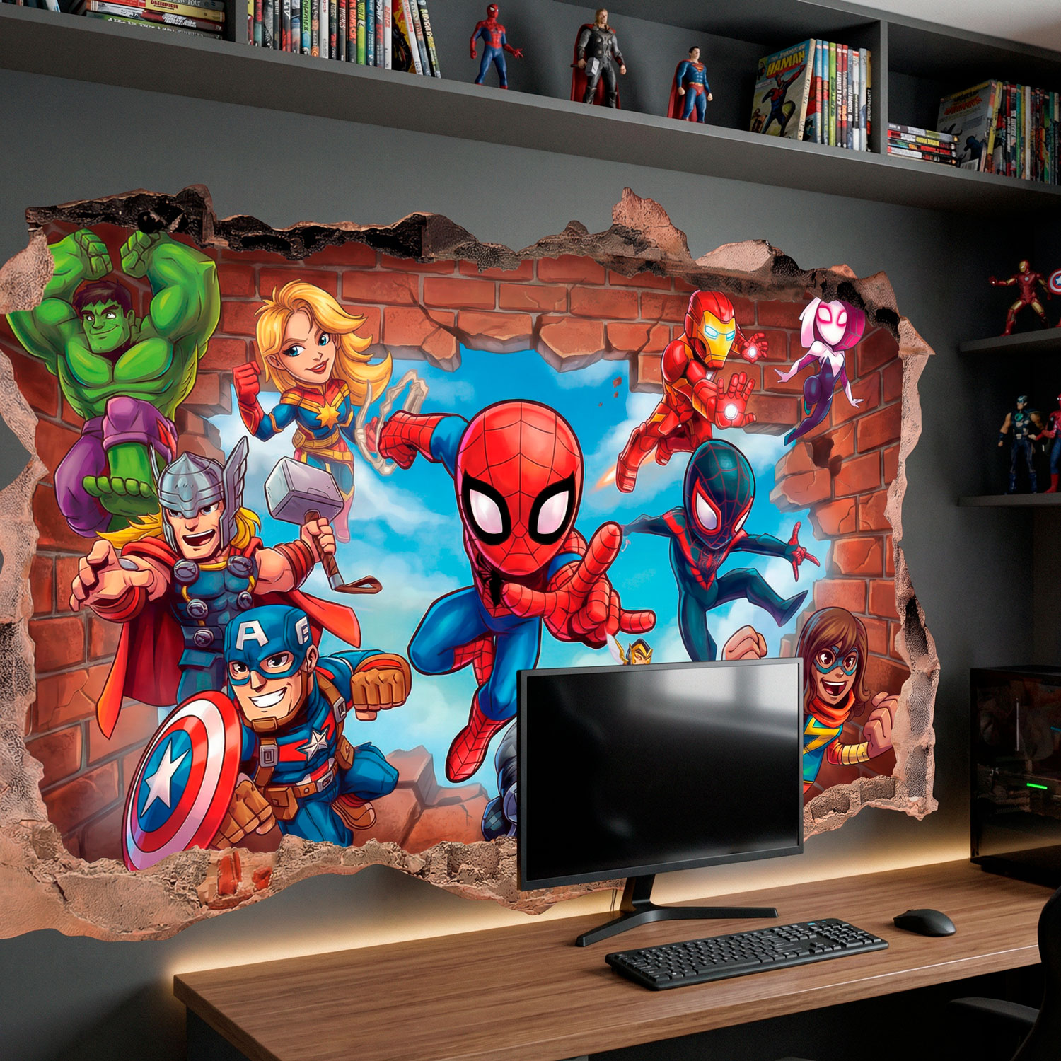 Stickers pour enfants: Br&egrave;che Murale Super H&eacute;ros Marvel