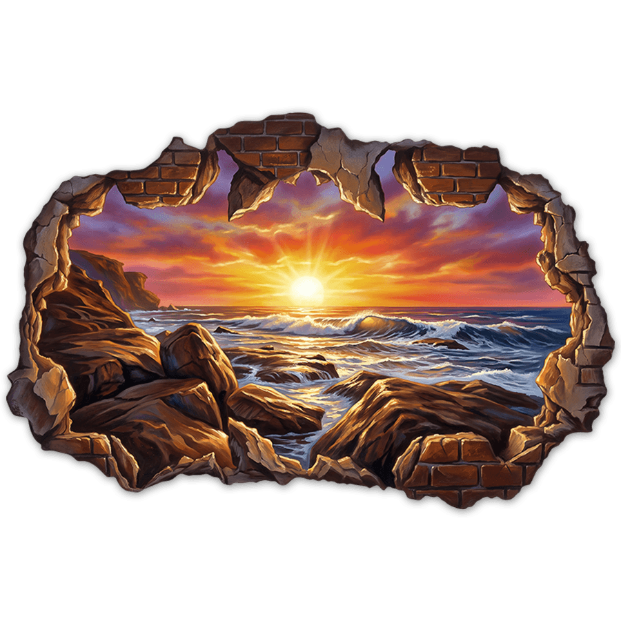 Stickers muraux: Trou de Mur Coucher de Soleil sur Côte Rocheuse