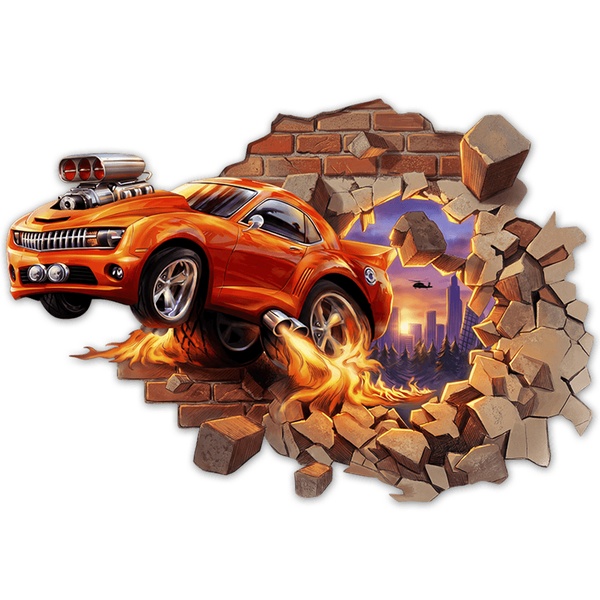 Stickers pour enfants: Trou de Mur Voiture Muscle en Explosion