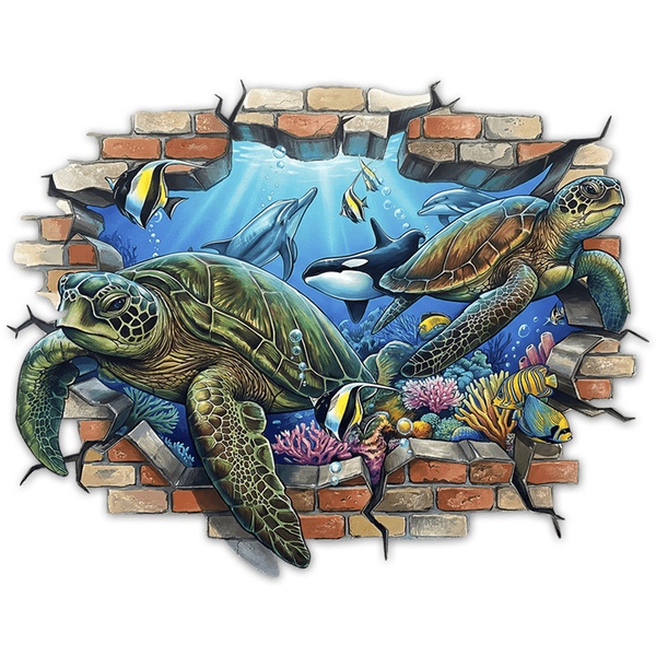 Stickers muraux: Trou de Mur Tortues Marines et Dauphins