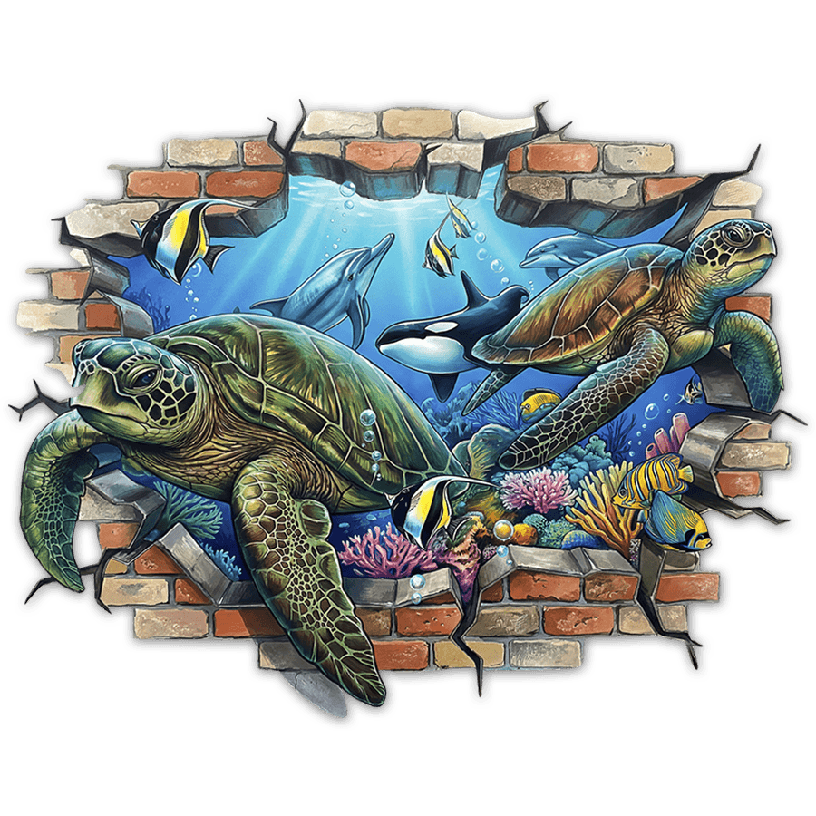 Stickers muraux: Trou de Mur Tortues Marines et Dauphins