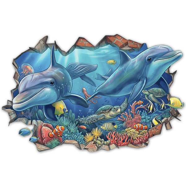 Stickers muraux: Trou de Mur Dauphins et Tortues Marines