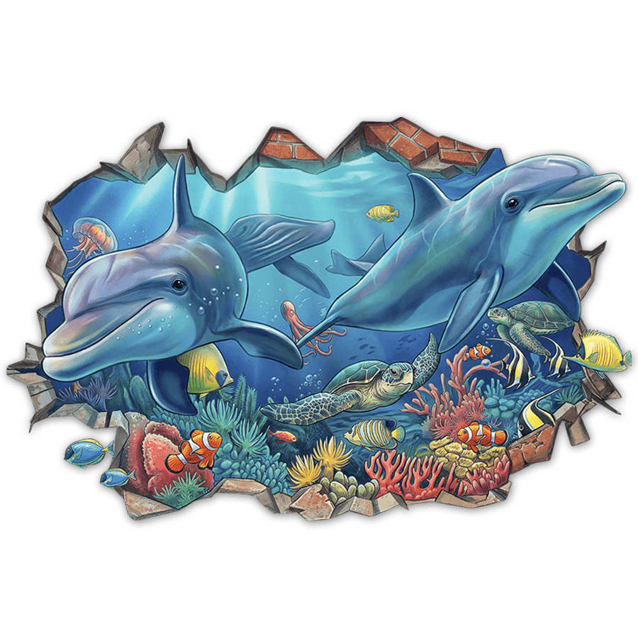 Stickers muraux: Trou de Mur Dauphins et Tortues Marines