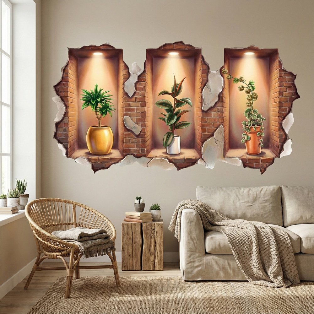 Stickers muraux: Niches 3D &Eacute;tag&egrave;res avec Plantes D&eacute;coratives