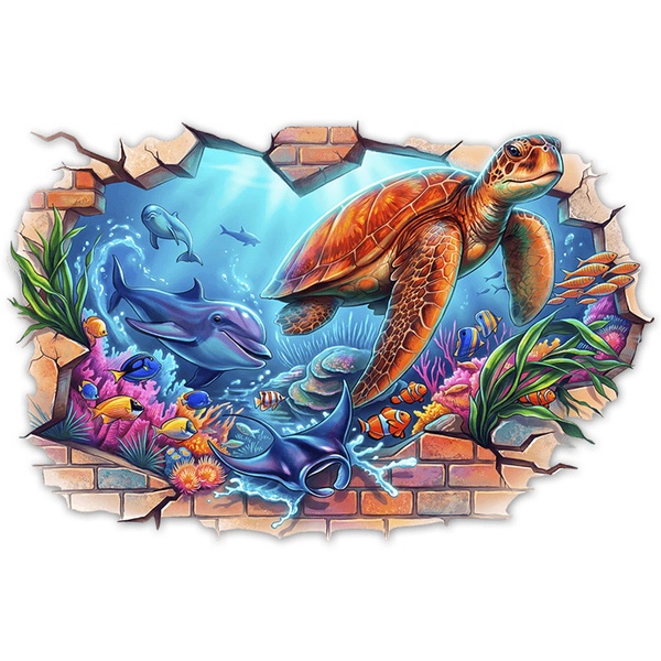Stickers muraux: rou de Mur Monde Marin avec Dauphins et Tortue