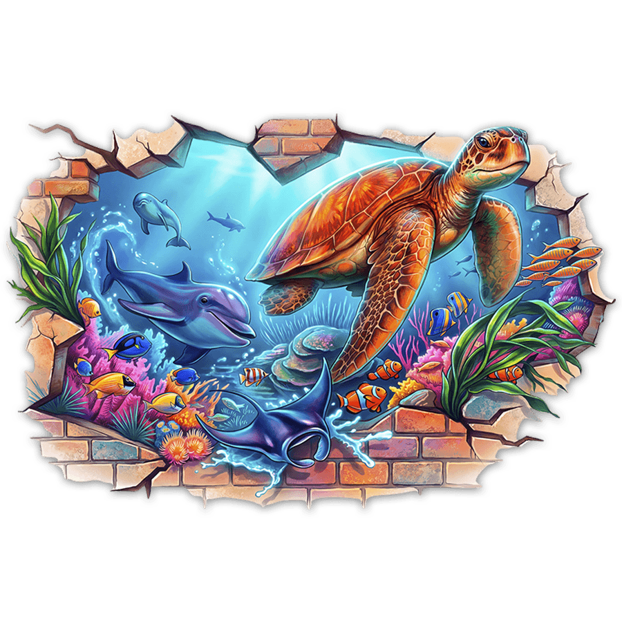 Stickers muraux: rou de Mur Monde Marin avec Dauphins et Tortue