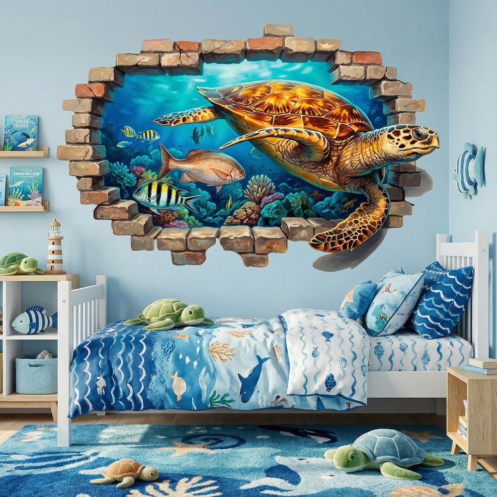 Stickers muraux: Trou de Mur Tortue Marine dans le Récif