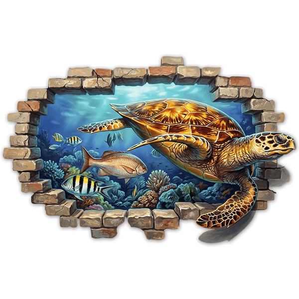 Stickers muraux: Trou de Mur Tortue Marine dans le Récif