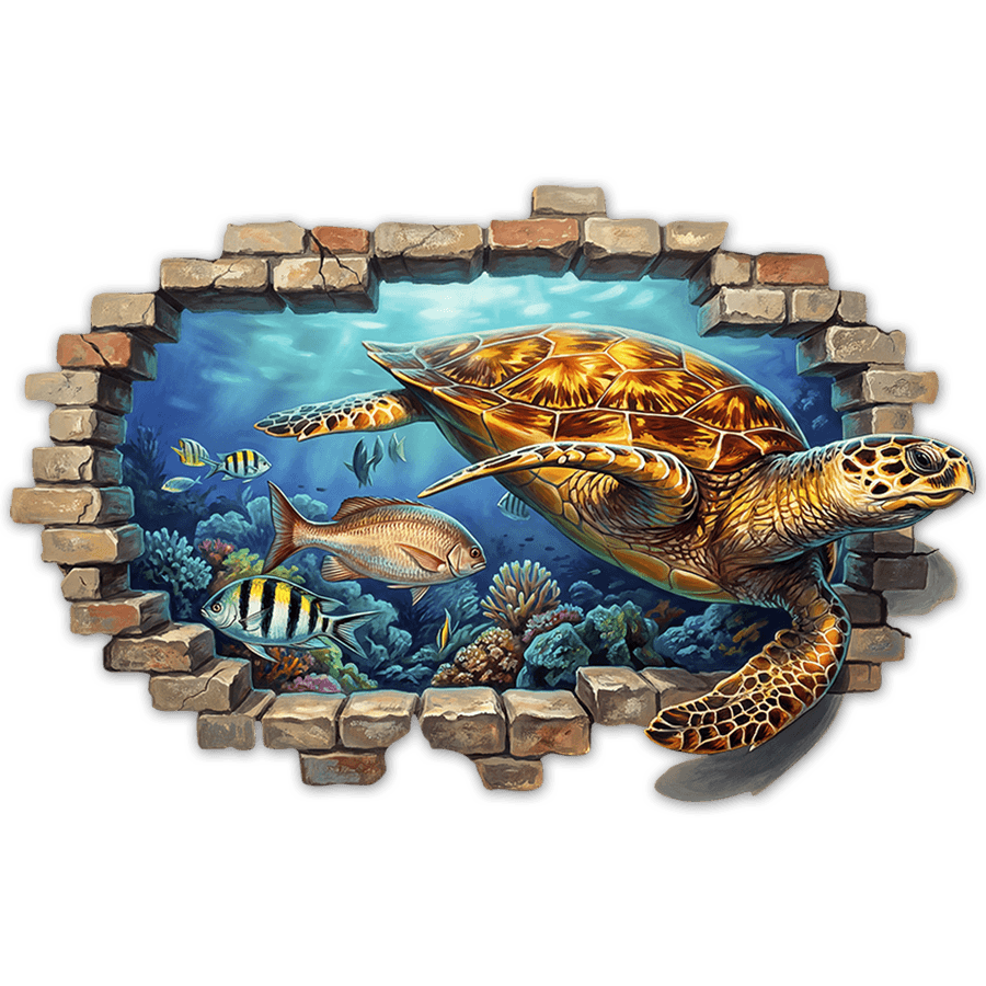 Stickers muraux: Trou de Mur Tortue Marine dans le Récif