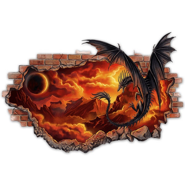 Stickers muraux: Dragon du Feu Éternel Trou dans le Mur