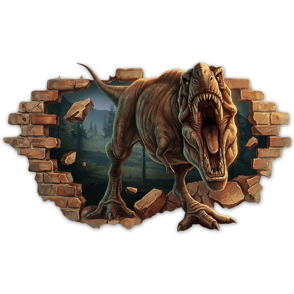 Stickers pour enfants: T-Rex Furieux Brèche dans le Mur