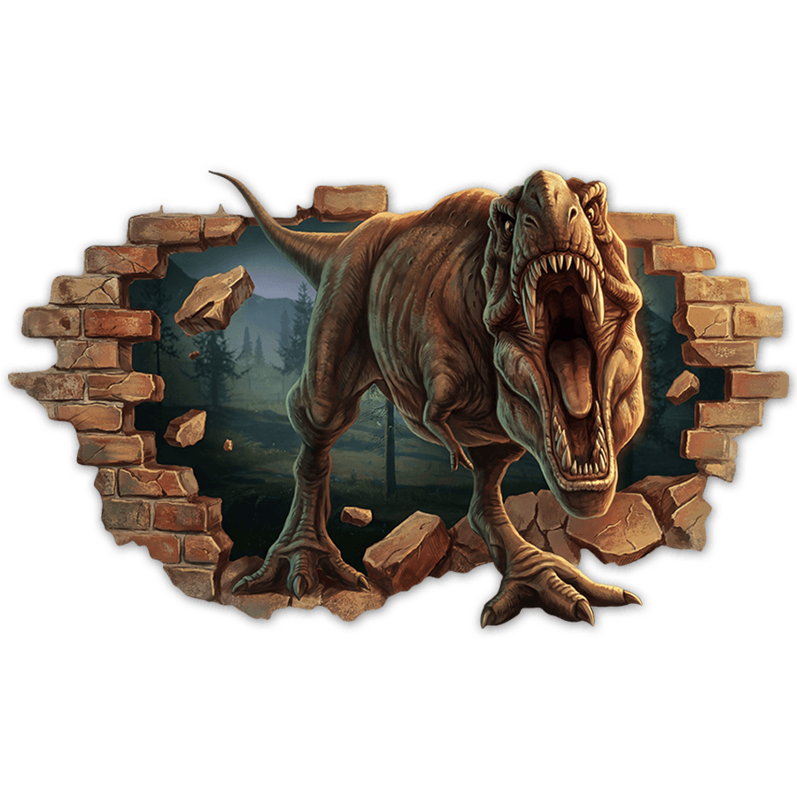 Stickers pour enfants: T-Rex Furieux Brèche dans le Mur