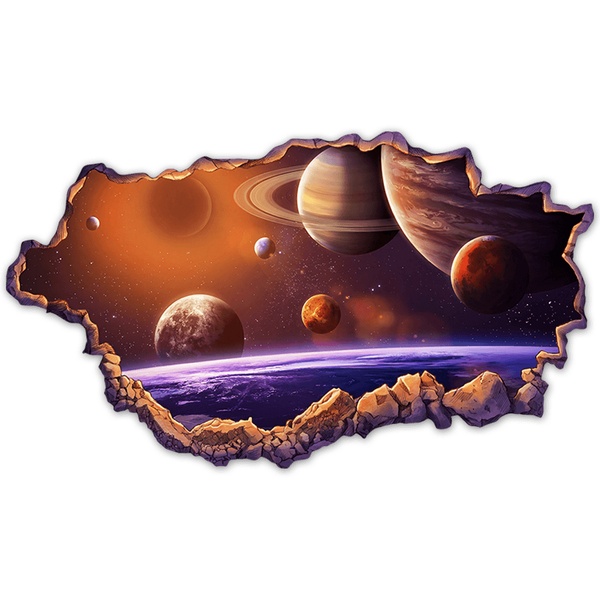 Stickers pour enfants: Trou de Mur Cosmos avec Galaxies et Planètes