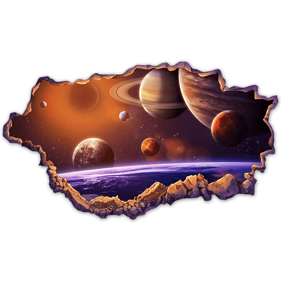 Stickers pour enfants: Trou de Mur Cosmos avec Galaxies et Planètes