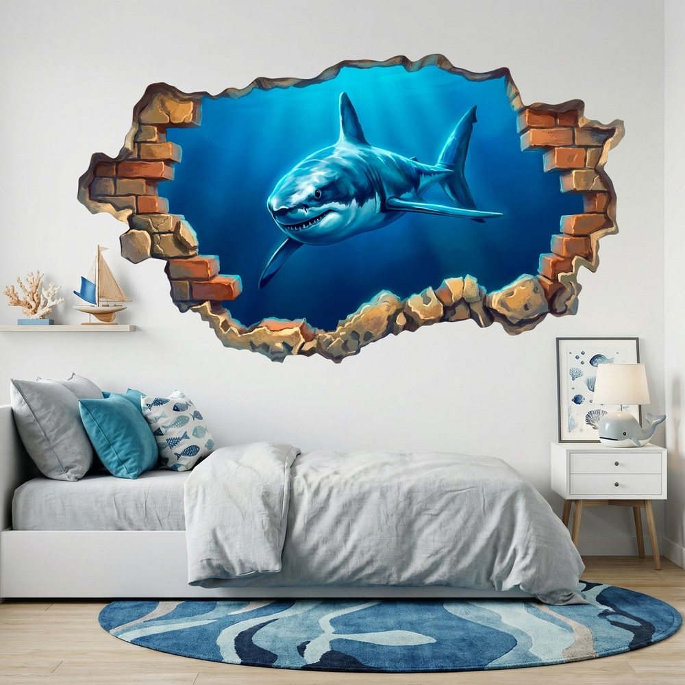 Stickers muraux: Trou de Mur Requin Blanc