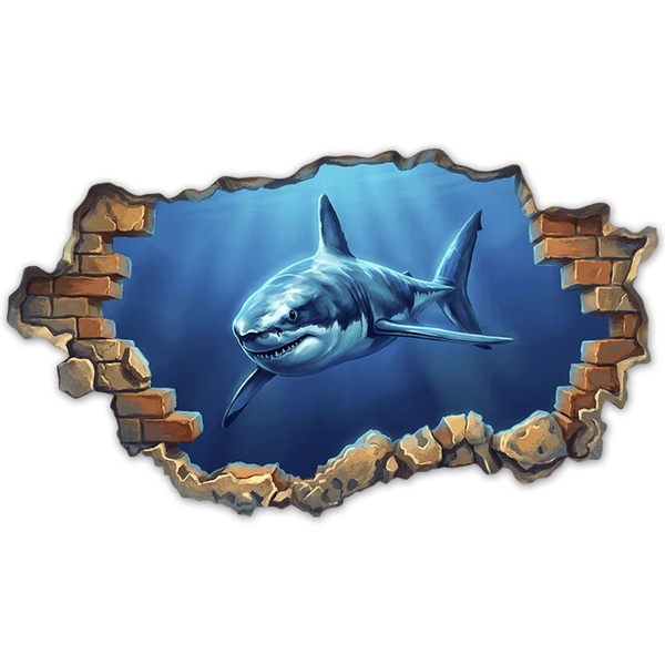 Stickers muraux: Trou de Mur Requin Blanc