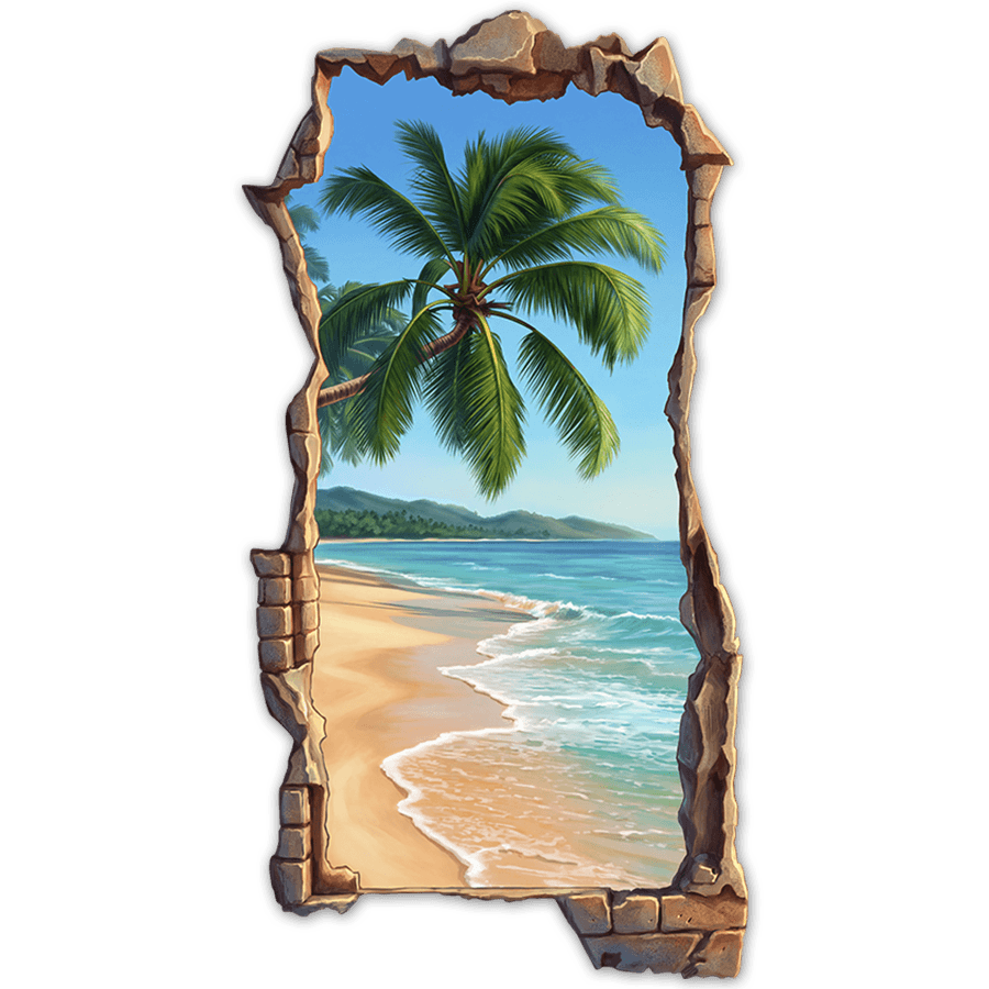 Stickers muraux: Brèche Murale Plage Tropicale avec Palmiers