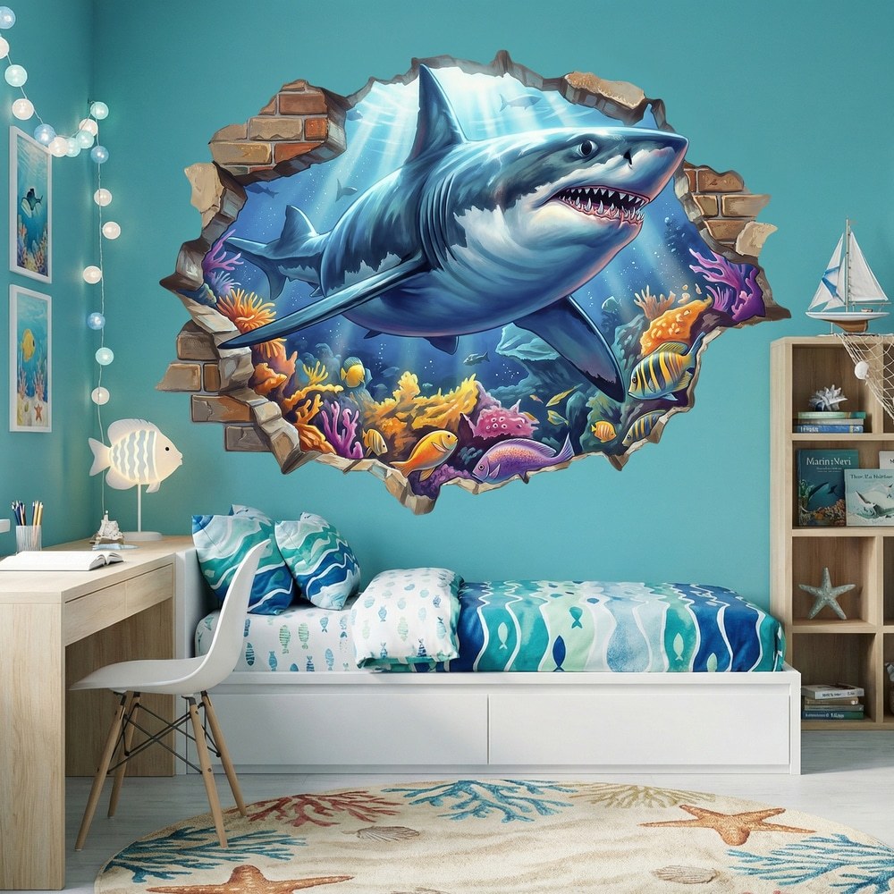 Stickers muraux: Requin du Récif à Travers le Mur
