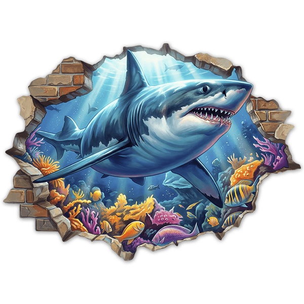 Stickers muraux: Requin du Récif à Travers le Mur