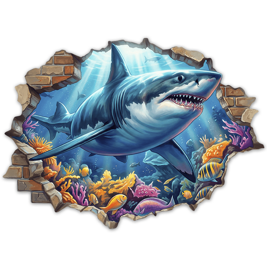 Stickers muraux: Requin du Récif à Travers le Mur