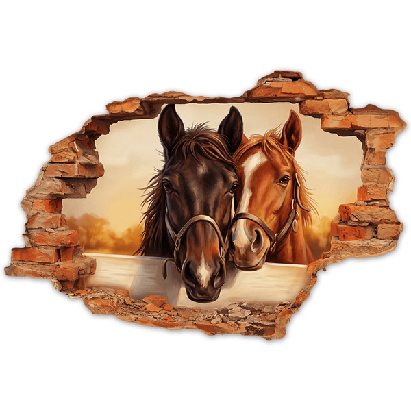 Stickers muraux: Chevaux Amicaux à Travers le Mur