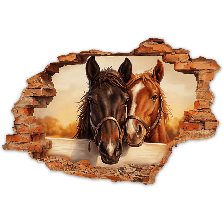 Stickers muraux: Chevaux Amicaux à Travers le Mur