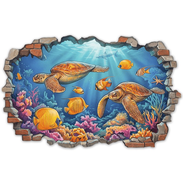 Stickers muraux: Brèche Murale Tortues du Récif