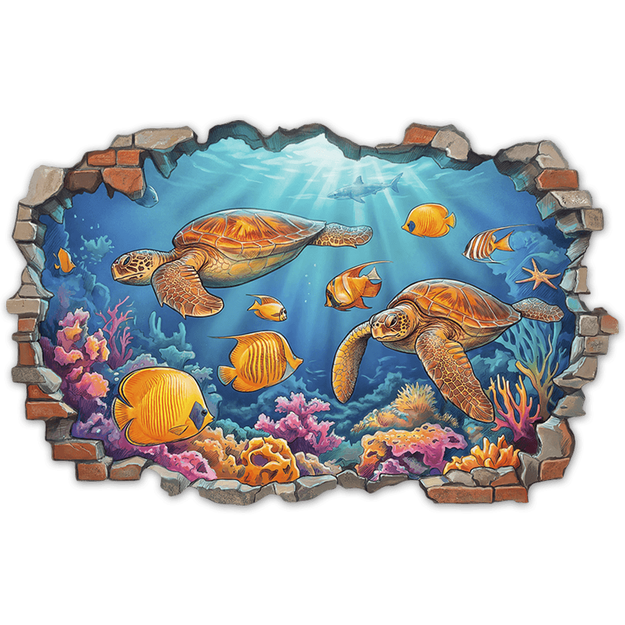 Stickers muraux: Brèche Murale Tortues du Récif