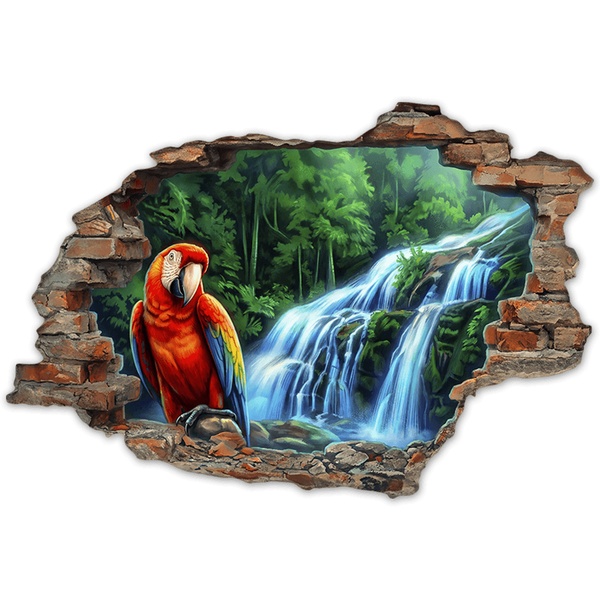 Stickers muraux: Brèche Murale Perroquet à la Cascade Tropicale