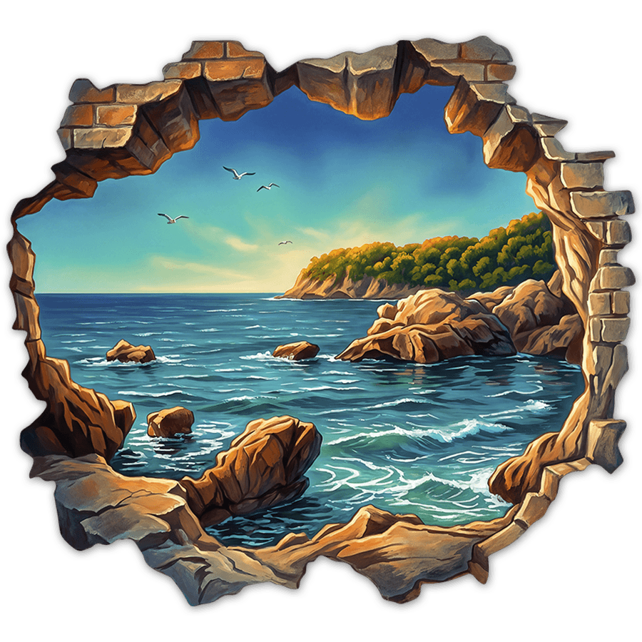 Stickers muraux: Brèche Murale Crique Méditerranéenne