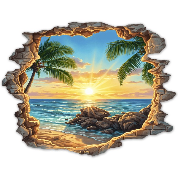 Stickers muraux: Brèche Murale Coucher de Soleil Tropical