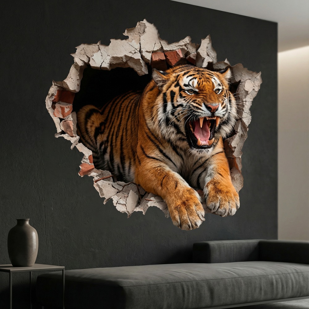 Stickers muraux: Trou de Mur Tigre Sauvage