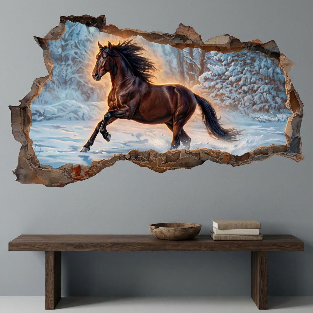 Stickers muraux: Trou de Mur Cheval dans la Neige