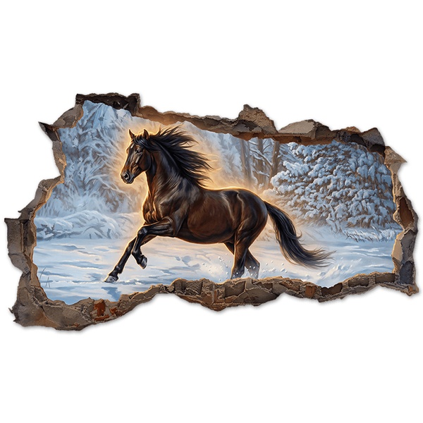 Stickers muraux: Trou de Mur Cheval dans la Neige